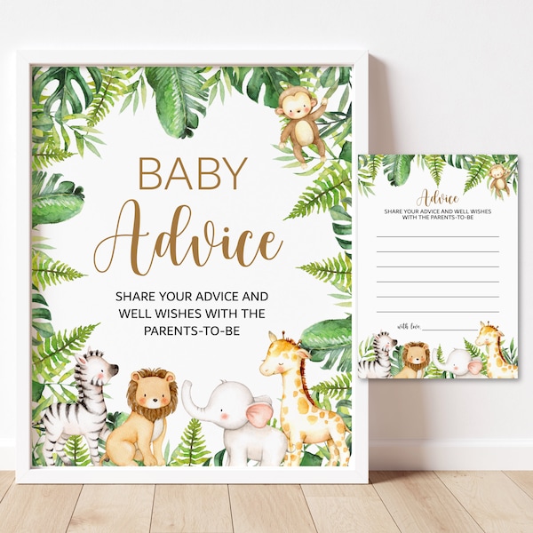 Advice for Parents To Be Jungle Baby Shower Advice Cards and Sign Jungle Animals Safari Baby Shower Printable NOT Editable C94