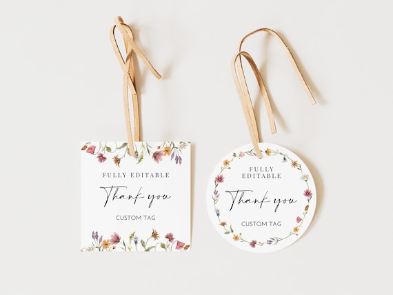 Editable Wildflower Thank You Tag Baby Shower Favor Tag Bridal Party Wedding Gift Tag Sticker Label Printable Corjl 0123