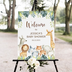 CUSTOM Safari Dschungel-Babyparty-Dekoration Willkommensschild Willkommensschild Poster Wild One Babyparty Safari-Tier Zoo-Babyparty-Dekorationen Printable Schild 0129
