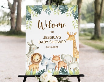 Custom Safari Jungle Baby Shower Welcome Sign Poster Wild One Baby Shower Safari Animal Zoo Baby Shower Decorations Printable Sign 0129