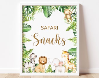 Safari Snacks Sign, Safari Birthday Jungle Animals Wild One Party Food Table Sign Printable  0127