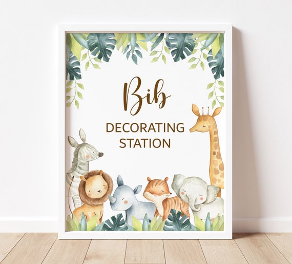 Bib Decoration Station Sign Jungle Baby Shower Safari Baby Shower Wild ...