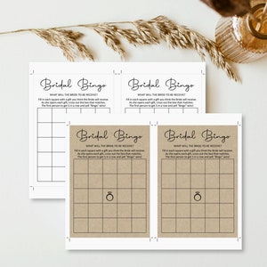 Bruids bingokaarten bruids douche bingo vrijgezellenfeest spel afdrukbare minimale kraftpapier rustiek bosachtig modern zwart wit NIET bewerkbaar B3 afbeelding 4