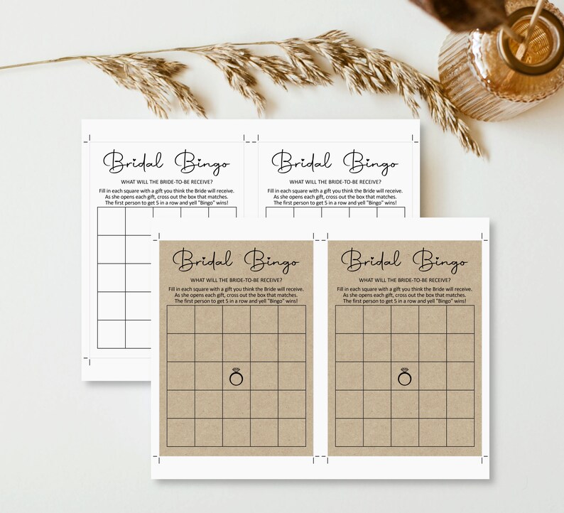 Bruids bingokaarten bruids douche bingo vrijgezellenfeest spel afdrukbare minimale kraftpapier rustiek bosachtig modern zwart wit NIET bewerkbaar B3 afbeelding 4