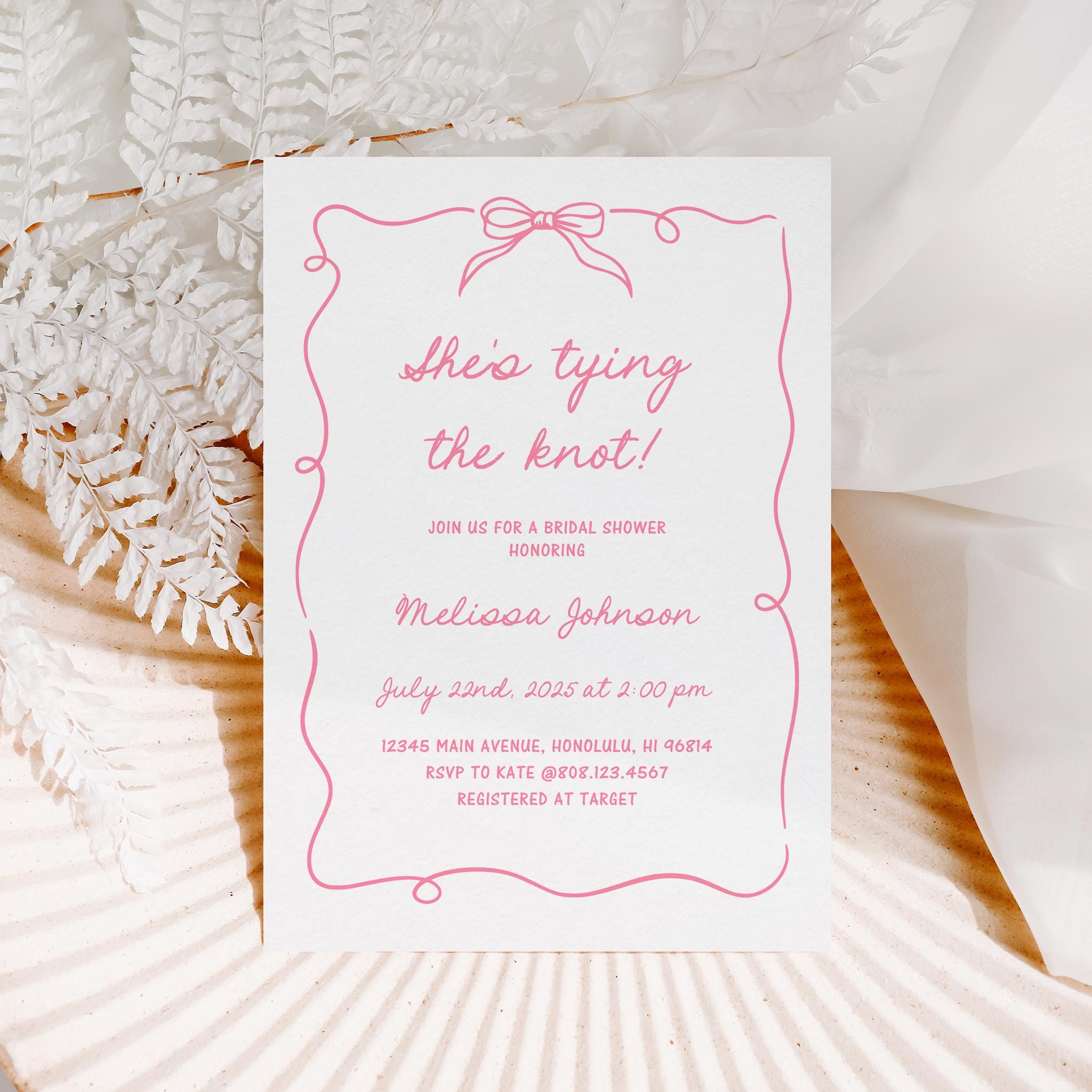 Editable She's Tying the Knot Welcome Sign Minimalist Pink Bow Bridal ...