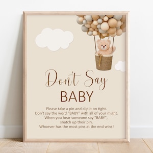 Teddy Bear Don&#39;t Say Baby Game We Can Bearly Wait Baby Shower Hot Air Balloon Bear Baby Shower Game Sign Printable NOT Editable C14