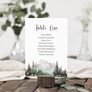 Editable Forest Mountain Seating Chart Card Table Number Card Template Outdoor Wedding Birthday Decor Printable Corjl 0124