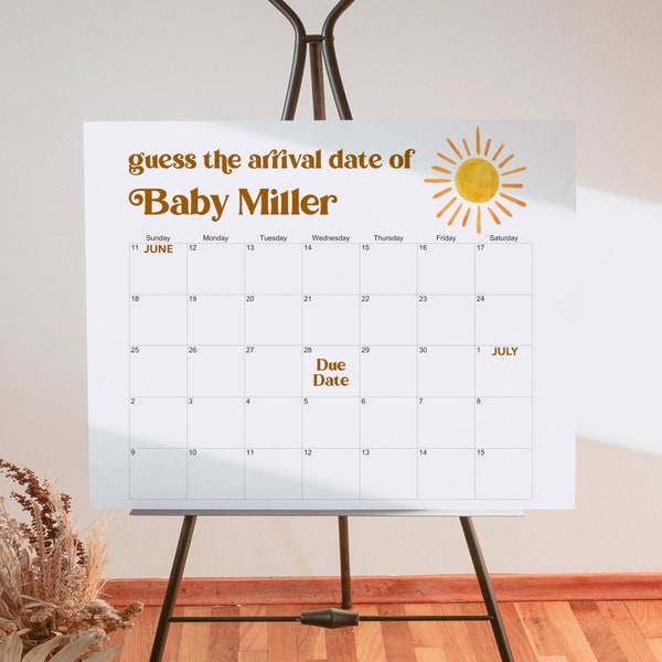 CUSTOM Sun Baby Shower Baby Due Date Calendar Game Here Comes The Son Boho Sunshine Baby Shower Game Printable Guess Baby's Birthday 0118