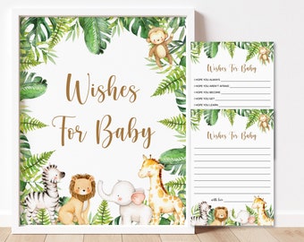 Wishes for Baby Cards Baby Wish Cards Jungle Baby Shower Activity Advice Printable Jungle Animals Safari Baby Shower NOT Editable 0127