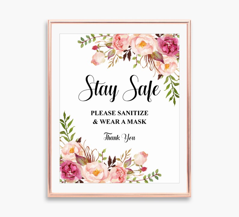 Wear A Mask Sign Printable Boho Pink Floral Bridal Shower Baby Etsy