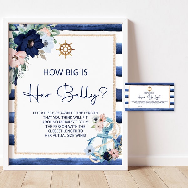 Nautical Baby Shower Guess How Big Is Mommy's Belly Game Anchor Baby Shower Ahoy Its a Boy Baby Shower Game Printable NOT Editable C97