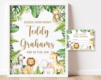 Guess How Many Teddy Bear Crackers Game Jungle Baby Shower Safari Baby Shower Game Printable NOT Editable A95 C94