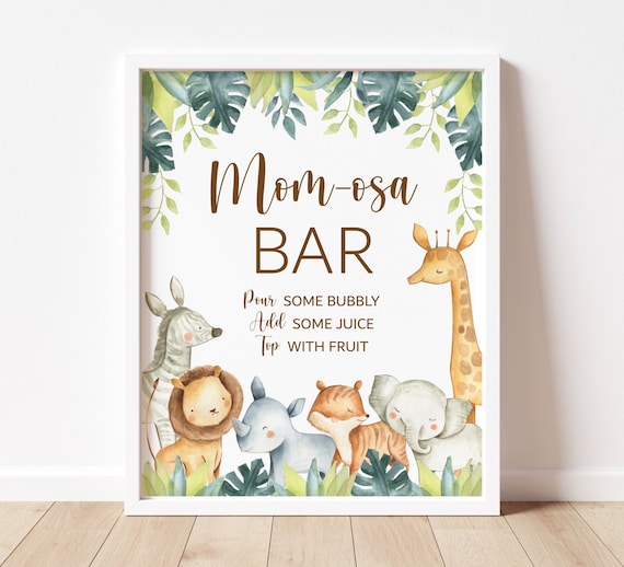 Safari Baby Shower Momosa Bar Sign Jungle Animals Printable 0129