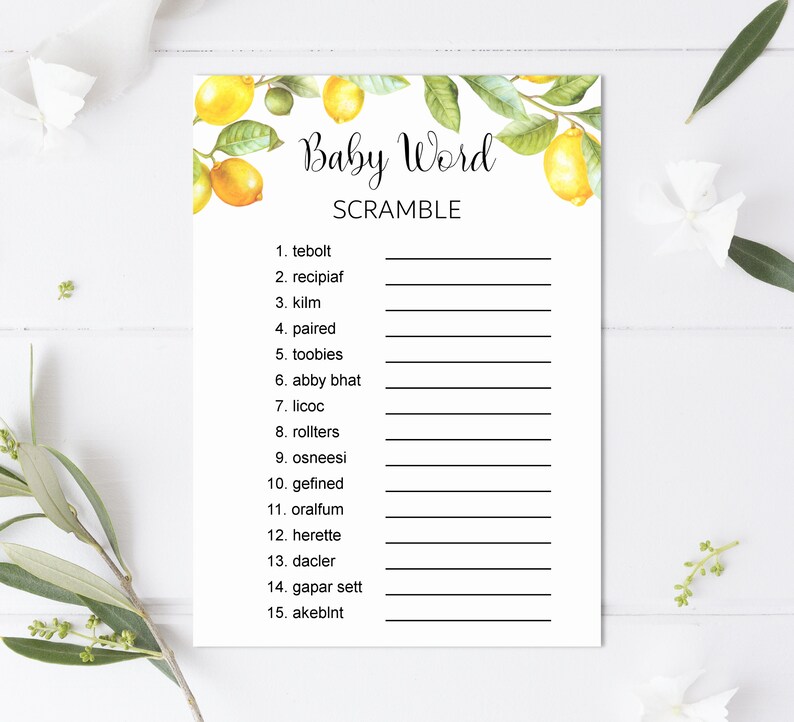Citrus Baby Shower Games Bundle, Lemon Baby Shower Game Printable 0140 image 7
