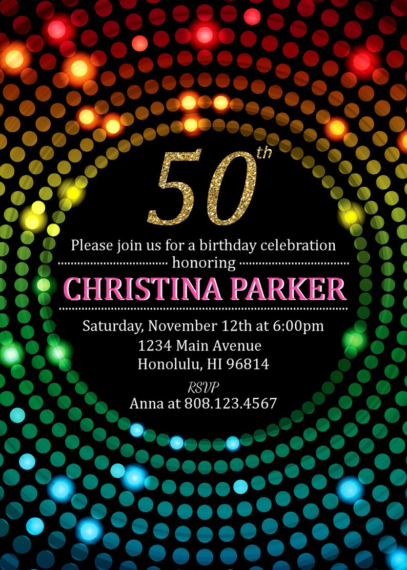 Disco Dance Party Invitation 50th Birthday Invite 70s Themed Etsy