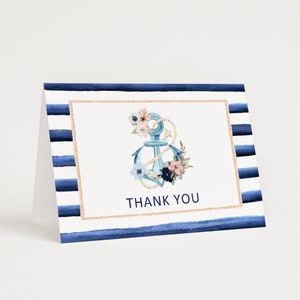 Cartes de remerciement sur le thème nautique Baby shower nautique Shower nuptiale carte de correspondance pliée imprimable non modifiable B17 C97
