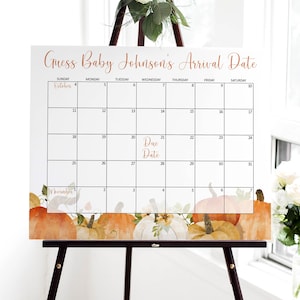 Calendario editable de otoño para baby shower con calabazas: juego para adivinar la fecha de parto del bebé (Corjl 0117)