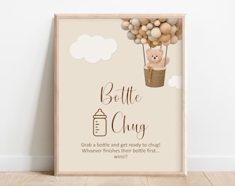 Teddy Bear Bottle Chug Game Sign, We Can Bearly Wait Baby Shower Game Printable C14
