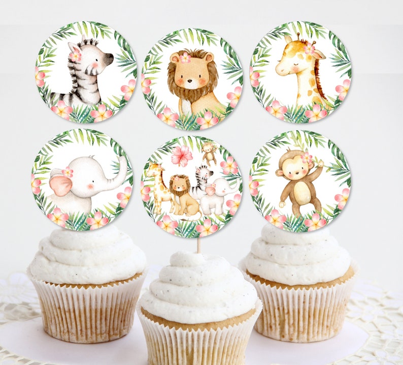 Safari Cupcake Toppers Pink Safari Birthday Party Safari Baby Etsy