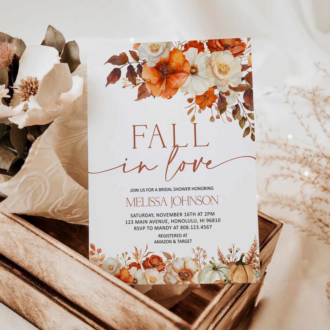 Editable Fall Bridal Shower Invitation Template Fall in Love Invite ...