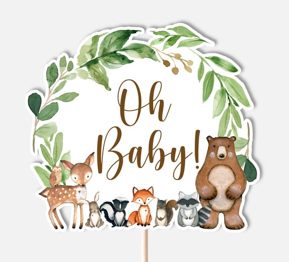 PRINTABLE Woodland Animals Cake Topper Woodland Baby Shower Woodland Centerpiece Oh Baby Topper Diaper Cake Decor NOT Editable C1 Il_570xn