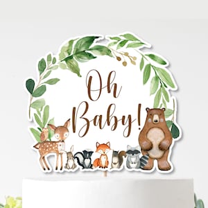 PRINTABLE Woodland Animals Cake Topper Woodland Baby Shower Woodland Centerpiece Oh Baby Topper Diaper Cake Decor NOT Editable 0120