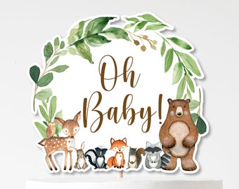 PRINTABLE Woodland Animals Cake Topper Woodland Baby Shower Woodland Centerpiece Oh Baby Topper Diaper Cake Decor NOT Editable 0120