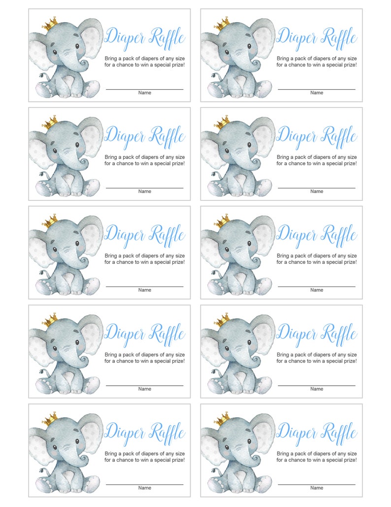 Elephant Baby Shower Diaper Raffle Tickets Printable Boy - Etsy