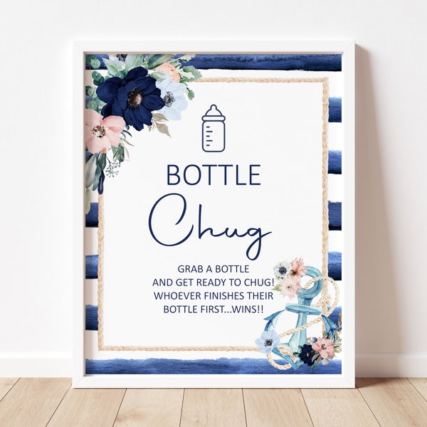 Nautical Baby Shower Bottle Chug Game Sign Anchor Baby Shower Ahoy It's a Boy Baby Shower Game Printable NOT Editable C97