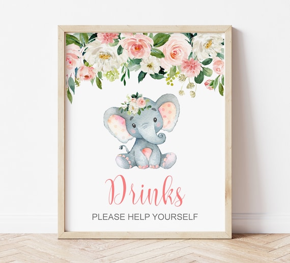 Drinks Sign Purple Elephant Baby Shower Birthday Sign Drink Station Table Sign Printable Instant Download A79 C67