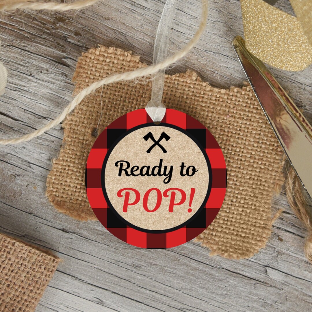 Ready to Pop Stickers Lumberjack Baby Shower Favor Tags Popcorn Labels