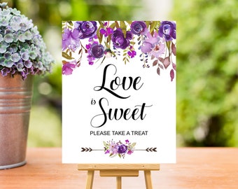 Love is Sweet Sign Favor Sign Purple Bridal Shower Sign Wedding Shower Sign Take A Treat Sign Printable NOT Editable B71