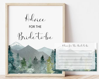 Advice For Bride To Be Cards and Sign Mountains Bridal Shower Advice Cards Rustic Winter Woodland Forest Bridal Shower NOT Editable B96
