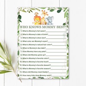 Who Knows Mommy Best Game Jungle Baby Shower Game Printable Safari Baby Shower Game NOT Editable 0128