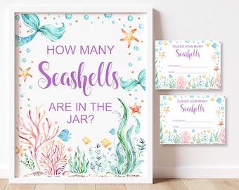 Raten Sie, wie viele Muscheln Spiel Meerjungfrau-Babyparty-Spiel Kleine Meerjungfrau unter dem Meer-Babyparty-Spiel Printable NICHT bearbeitbar A75 C71