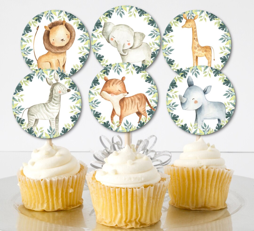 Jungle Safari Animals Cupcake Toppers Baby Shower Birthday Animals Wild
