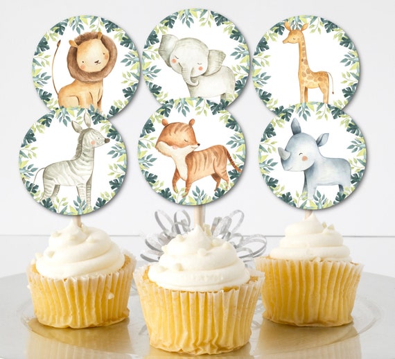 Jungle Safari Animals Cupcake Toppers Baby Shower Birthday Animals Wild