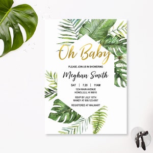 Tropical Baby Shower Invitation Gender Neutral Baby Shower Invite Greenery Baby Shower Invite Custom Invitation Printable C85