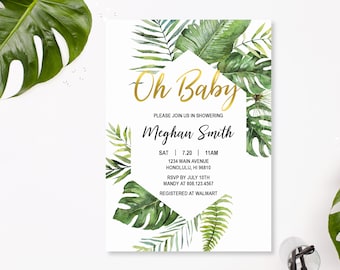 Tropical Baby Shower Invitation Gender Neutral Baby Shower Invite Greenery Baby Shower Invite Custom Invitation Printable C85