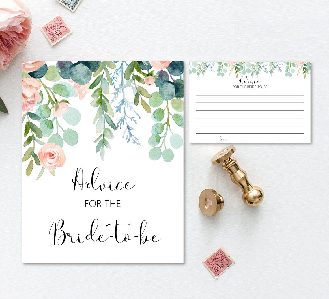 Advice for Bride to Be Cards and Sign Greenery Bridal Shower Etsy