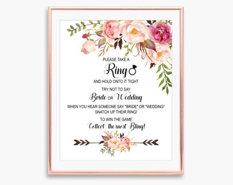 Ring Game Put A Ring On It Boho Bridal Shower Game Printable Pink Floral Bridal Shower Game Don't Say Bride or Wedding NOT Editable B54