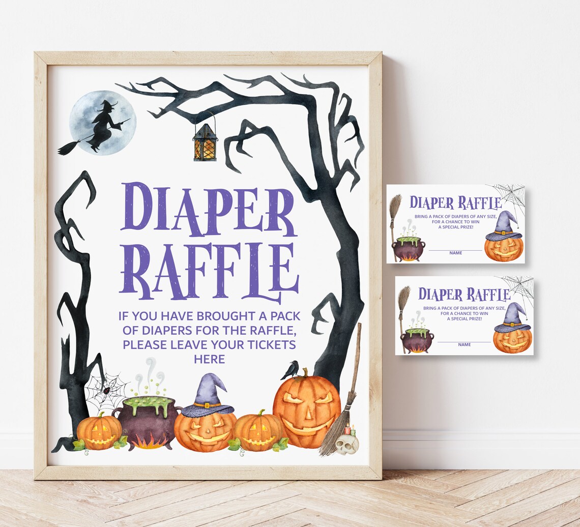 Halloweeen Raffle Sign Halloween Diaper Raffle Tickets & Sign Halloween Baby Shower | Etsy