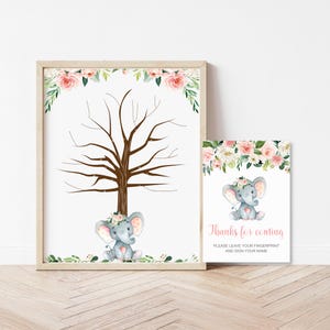 Pink Elephant Thumbprint Guestbook Fingerprint Tree Printable Elephant Baby Shower Birthday Keepsake NOT Editable  0121