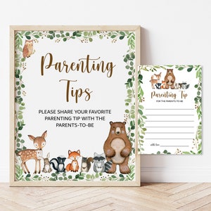 Wald Baby Shower Eltern Tipp Karte und Schild Hinweiskarte für Eltern Waldtiere Wald Baby Shower Printable NICHT bearbeitbar 0120