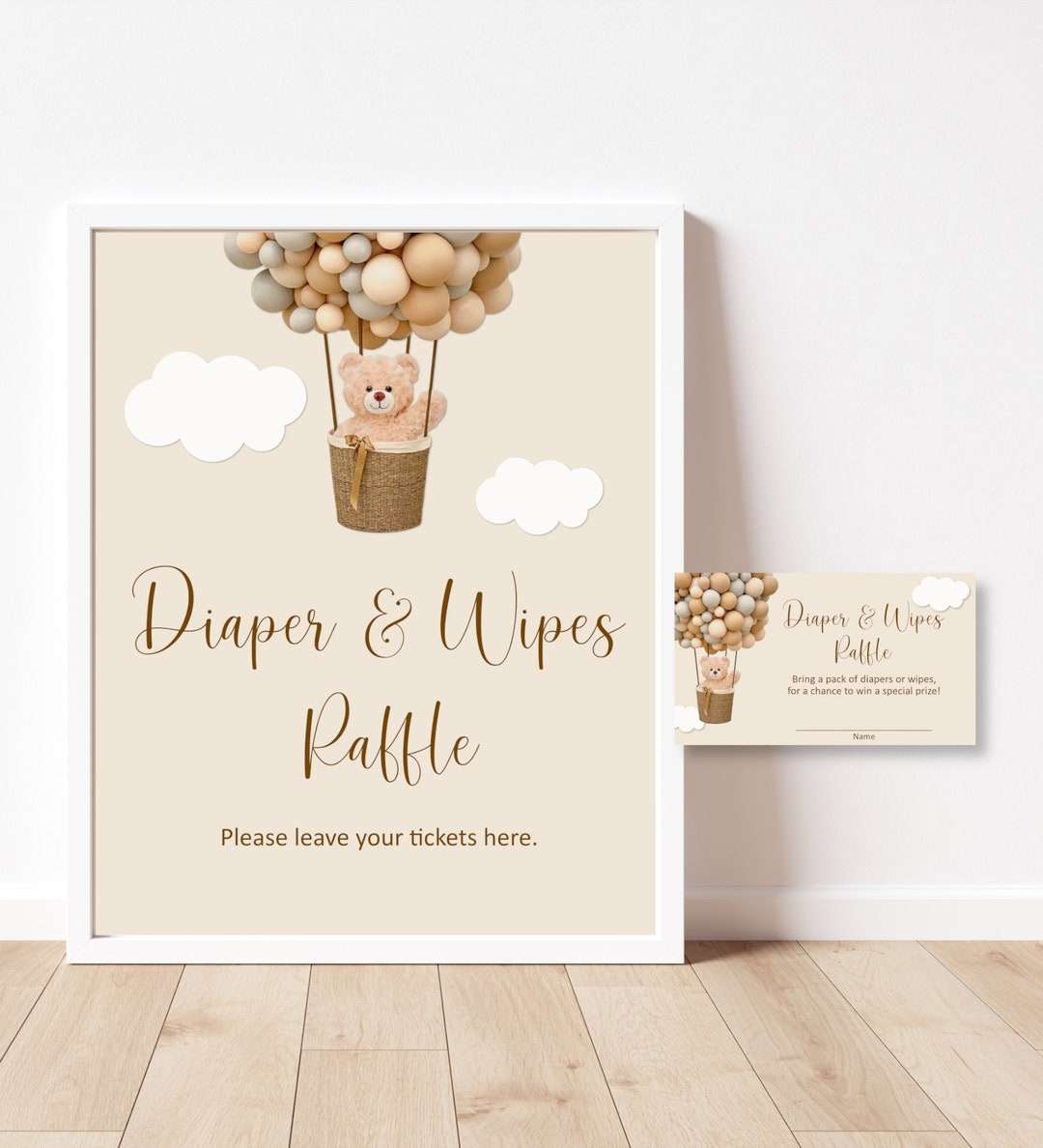 Teddy Bear Diaper and Wipes Raffle Cards and Sign Bear Baby Etsy