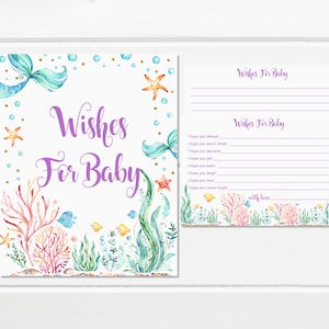 Meerjungfrau-Wünsche für Baby Druckbare Unter dem Meer Meerjungfrau-Babyparty-Aktivität Druckbare Baby-Wunschkarten & Zeichen NICHT bearbeitbar C71