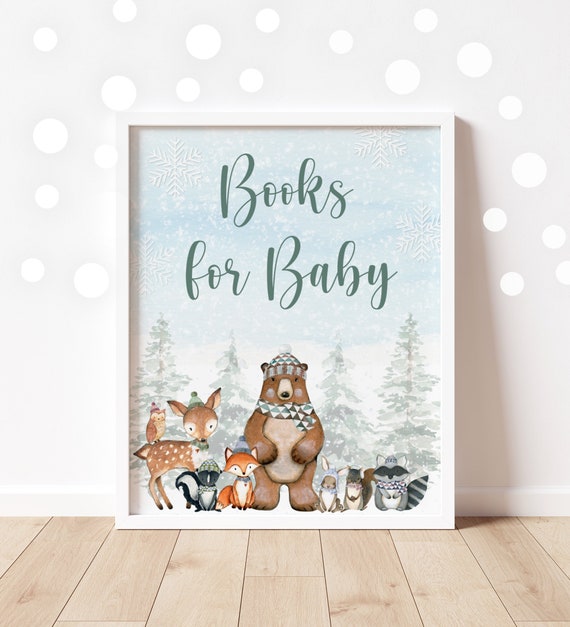 Woodland Baby Shower Books for Baby Sign Winter Woodland Animals Forest Animal Baby Shower Sign Printable NOT Editable C4 Il_570xn
