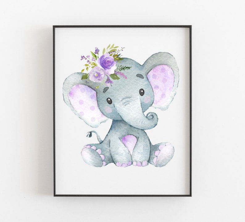 Elephant Wall Art Printable Nursery Decor Purple Elephant Etsy