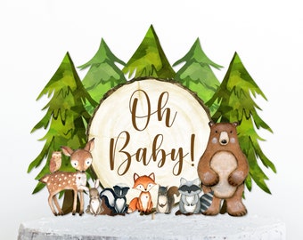 PRINTABLE Woodland Cake Topper Greenery Woodland Baby Shower Cake Topper Oh Baby Topper Waldtiere Baby Shower Decor 0120