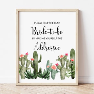 Help The Busy Bride Write Your Address Envelope Sign Cactus Fiesta Bridal Shower Couples Shower Sign Printable NOT Editable B94